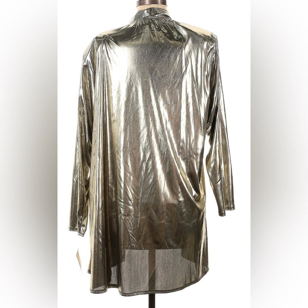 NWT Vintage Three Flaggs Edith Flagg California Gold Lamé Open Front Top sz M - Picture 2 of 4
